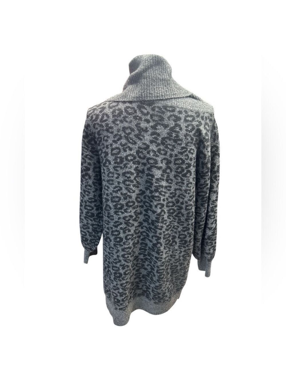 Anthropologie Emmy Cowl Neck Tunic Sweater Gray & black leopard Wool Blend Small - Picture 3 of 11